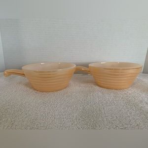 Set of 2 Fire King BeeHive Oven Ware Handle Soup Bowls | Peach Luster | Vintage